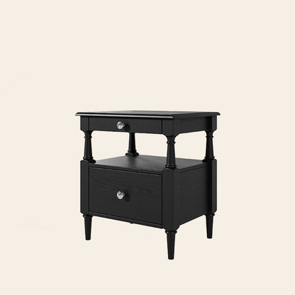 Traditional French Rectangular Ash Wood Metal Nightstand 2-Drawer For Bedroom