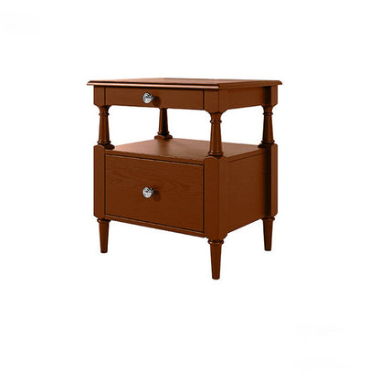 Traditional French Rectangular Ash Wood Metal Nightstand 2-Drawer For Bedroom