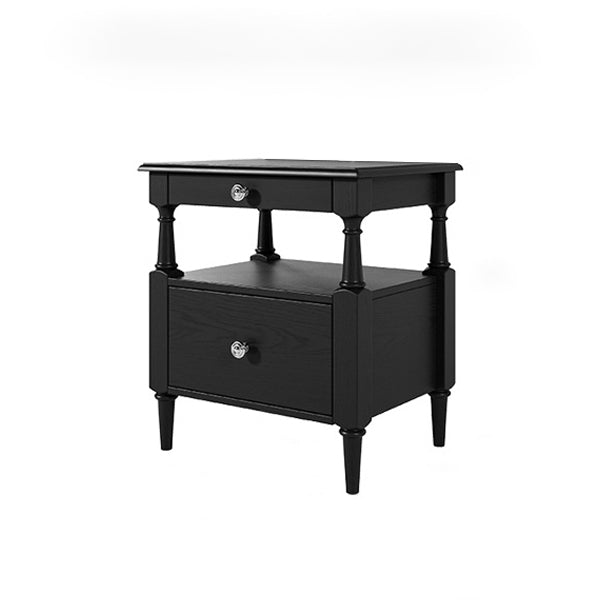 Traditional French Rectangular Ash Wood Metal Nightstand 2-Drawer For Bedroom
