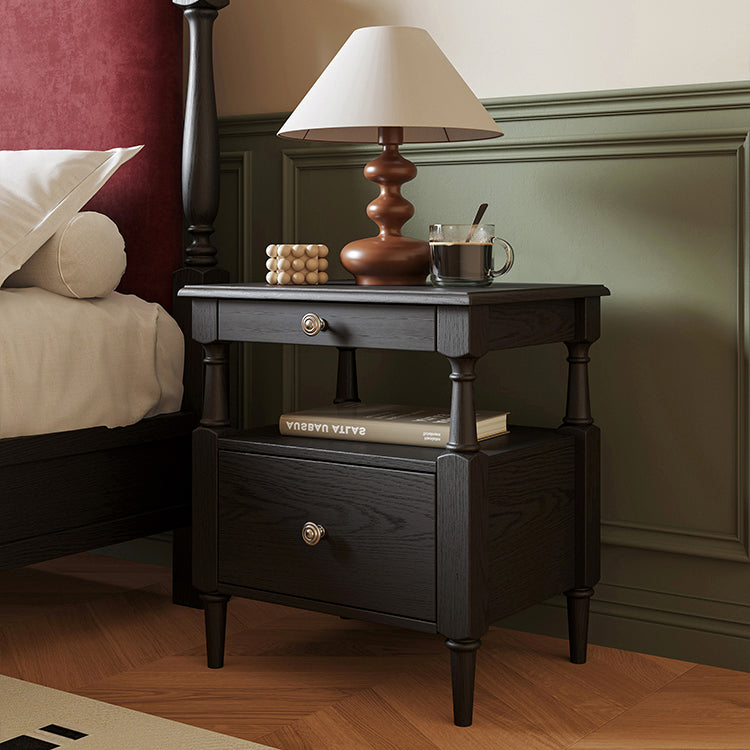Traditional French Rectangular Ash Wood Metal Nightstand 2-Drawer For Bedroom