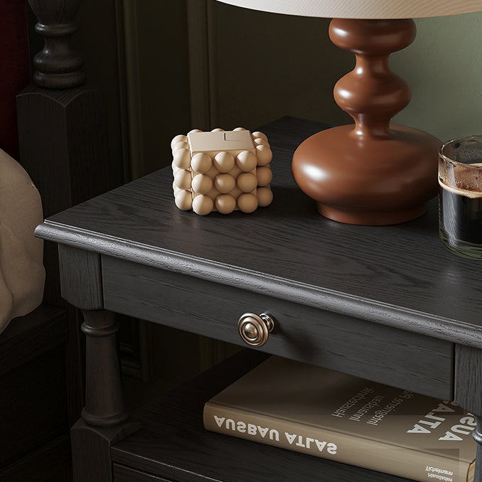 Traditional French Rectangular Ash Wood Metal Nightstand 2-Drawer For Bedroom