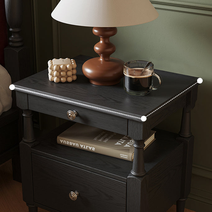 Traditional French Rectangular Ash Wood Metal Nightstand 2-Drawer For Bedroom