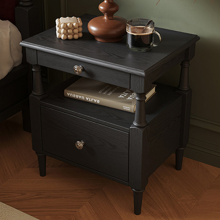 Traditional French Rectangular Ash Wood Metal Nightstand 2-Drawer For Bedroom