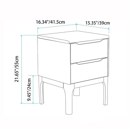Modern Simplicity Rectangular Solid Wood Nightstand 2-Drawer For Bedroom