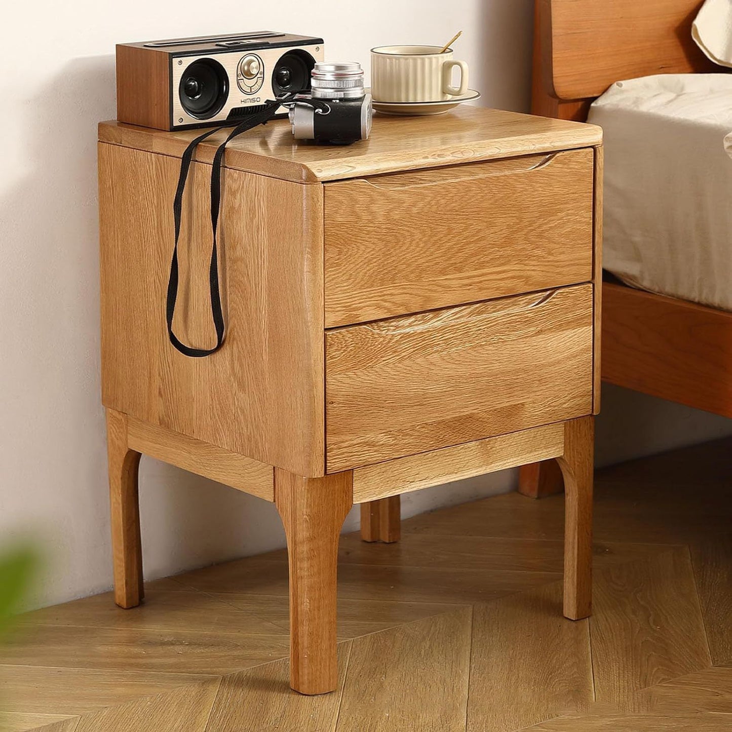 Modern Simplicity Rectangular Solid Wood Nightstand 2-Drawer For Bedroom