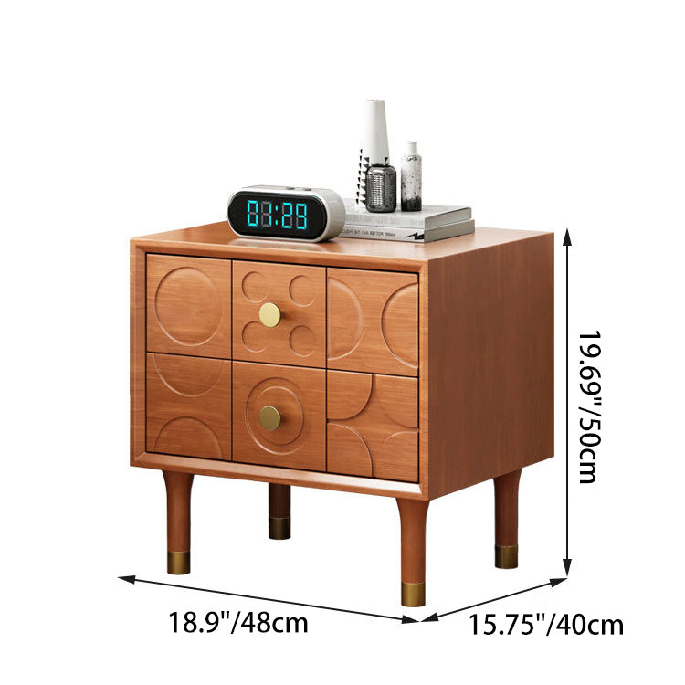 Modern Luxury Rectangular Rubberwood Brass Nightstand 2-Drawer For Bedroom
