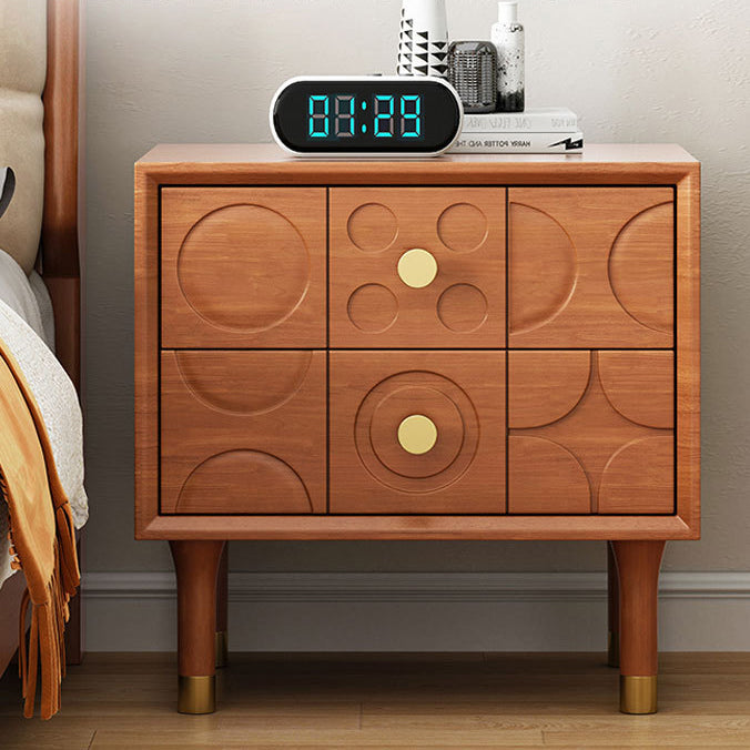 Modern Luxury Rectangular Rubberwood Brass Nightstand 2-Drawer For Bedroom