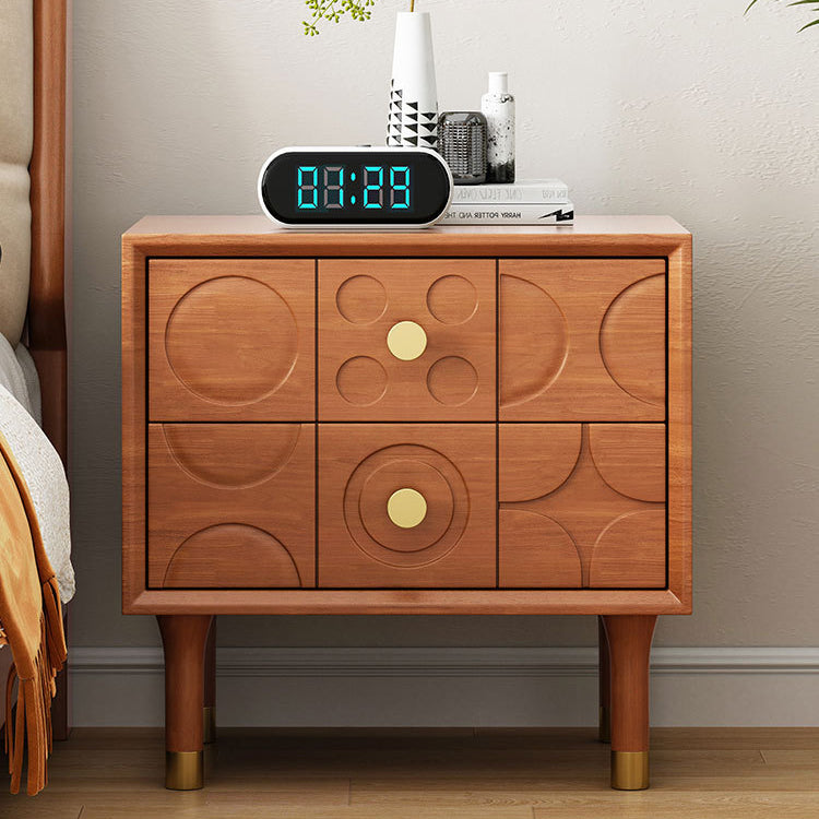 Modern Luxury Rectangular Rubberwood Brass Nightstand 2-Drawer For Bedroom