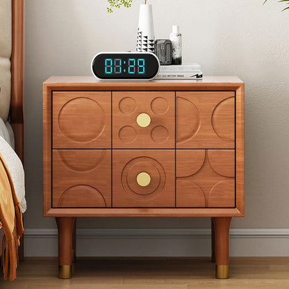 Modern Luxury Rectangular Rubberwood Brass Nightstand 2-Drawer For Bedroom