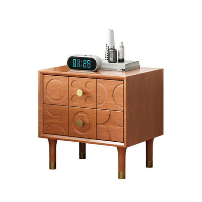 Modern Luxury Rectangular Rubberwood Brass Nightstand 2-Drawer For Bedroom