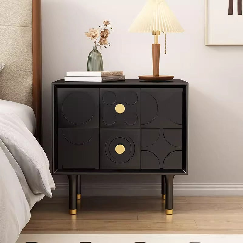 Modern Luxury Rectangular Rubberwood Brass Nightstand 2-Drawer For Bedroom