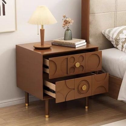 Modern Luxury Rectangular Rubberwood Brass Nightstand 2-Drawer For Bedroom