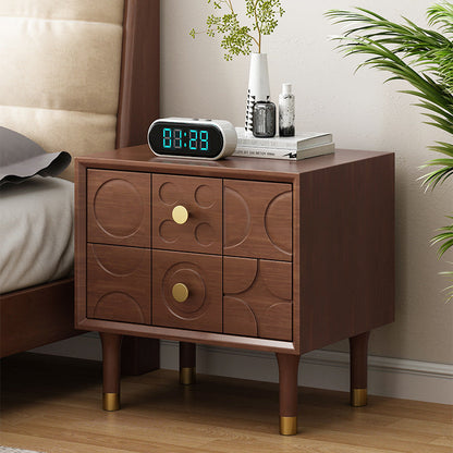Modern Luxury Rectangular Rubberwood Brass Nightstand 2-Drawer For Bedroom