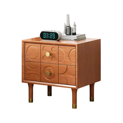 Modern Luxury Rectangular Rubberwood Brass Nightstand 2-Drawer For Bedroom