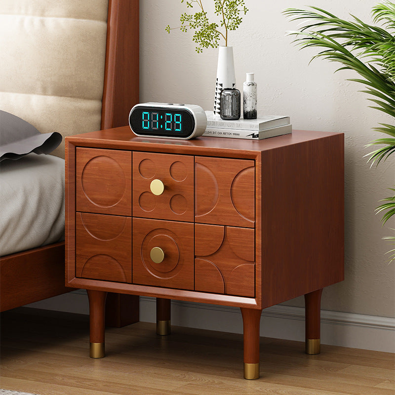 Modern Luxury Rectangular Rubberwood Brass Nightstand 2-Drawer For Bedroom