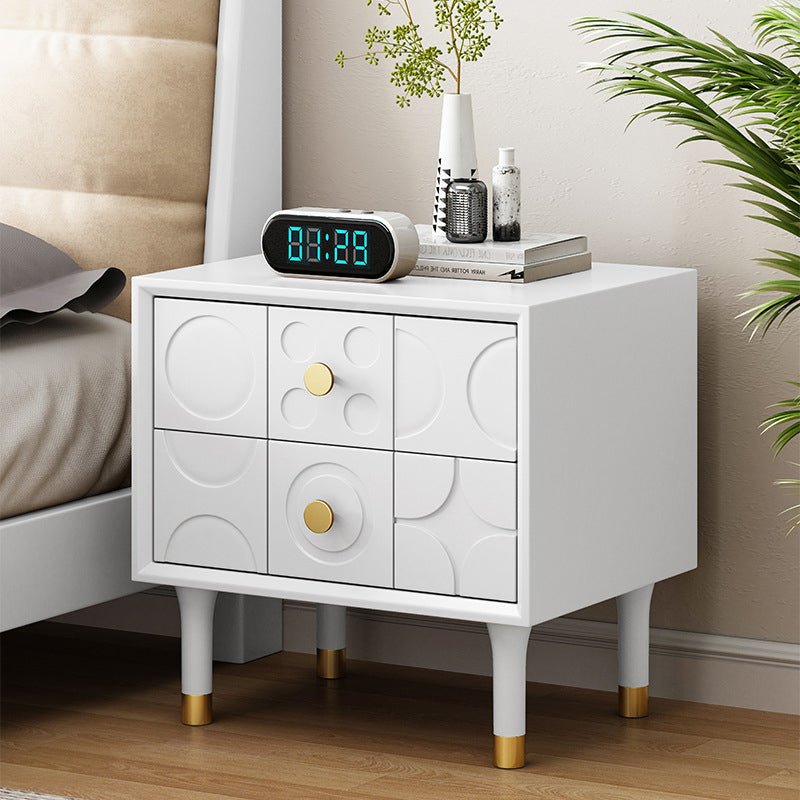 Modern Luxury Rectangular Rubberwood Brass Nightstand 2-Drawer For Bedroom
