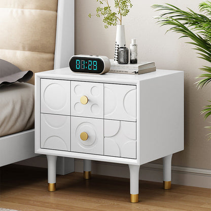 Modern Luxury Rectangular Rubberwood Brass Nightstand 2-Drawer For Bedroom