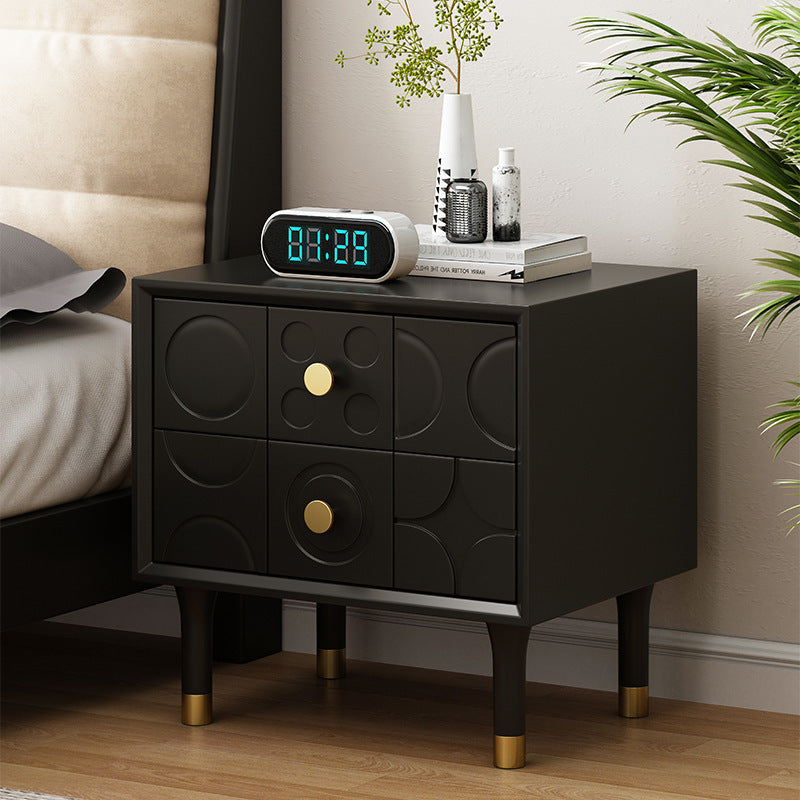 Modern Luxury Rectangular Rubberwood Brass Nightstand 2-Drawer For Bedroom