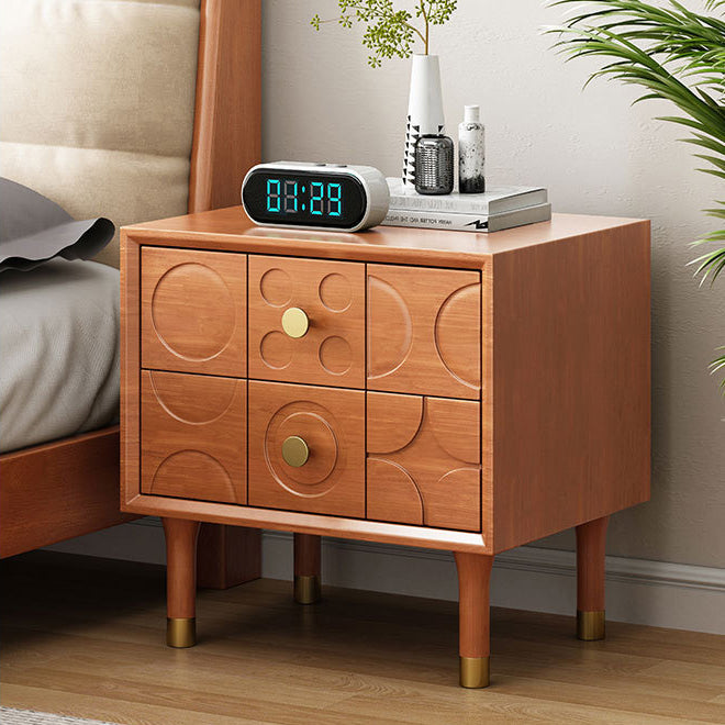 Modern Luxury Rectangular Rubberwood Brass Nightstand 2-Drawer For Bedroom