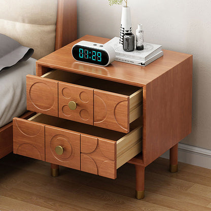 Modern Luxury Rectangular Rubberwood Brass Nightstand 2-Drawer For Bedroom