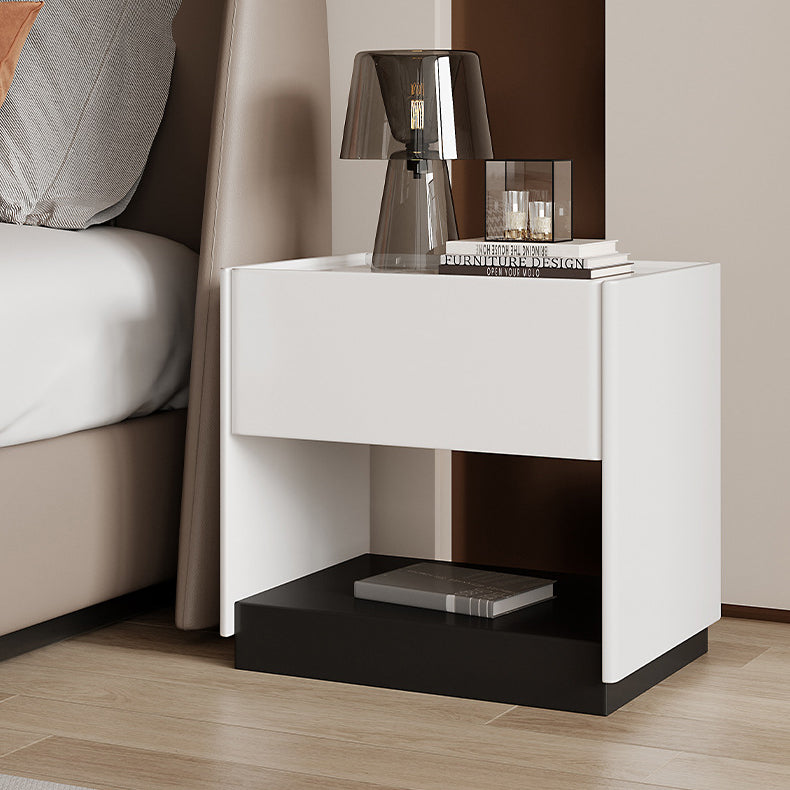 Modern Luxury Rectangular Marble Slab Solid Wood Nightstand 1-Drawer For Bedroom