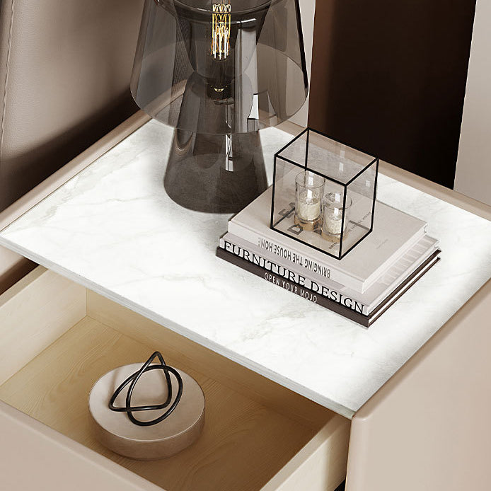 Modern Luxury Rectangular Marble Slab Solid Wood Nightstand 1-Drawer For Bedroom