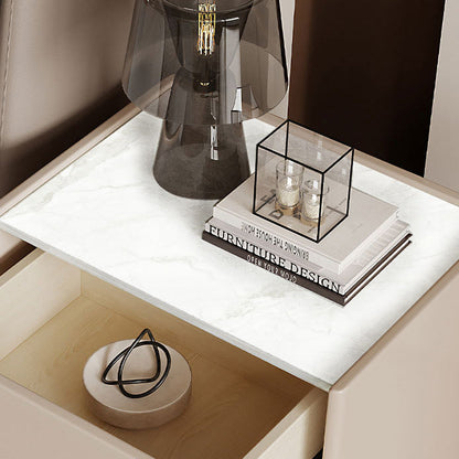 Modern Luxury Rectangular Marble Slab Solid Wood Nightstand 1-Drawer For Bedroom