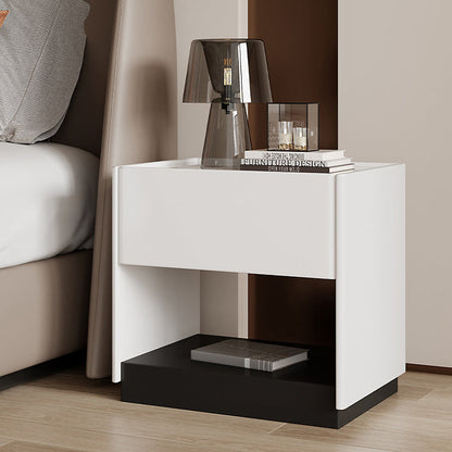 Modern Luxury Rectangular Marble Slab Solid Wood Nightstand 1-Drawer For Bedroom