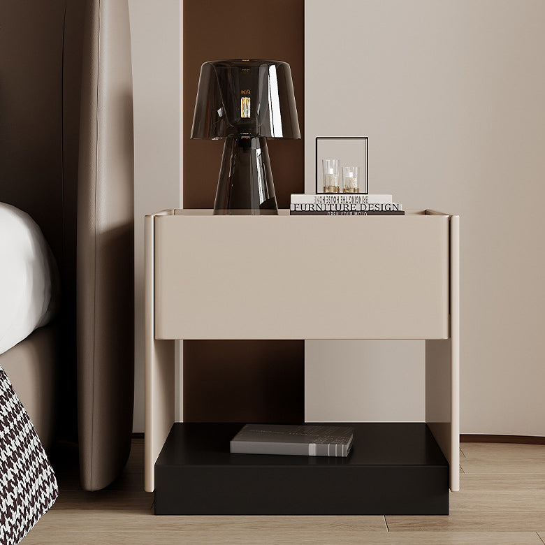 Modern Luxury Rectangular Marble Slab Solid Wood Nightstand 1-Drawer For Bedroom