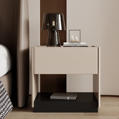 Modern Luxury Rectangular Marble Slab Solid Wood Nightstand 1-Drawer For Bedroom