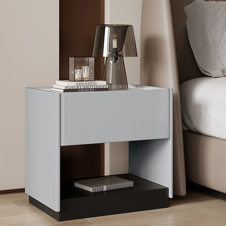 Modern Luxury Rectangular Marble Slab Solid Wood Nightstand 1-Drawer For Bedroom