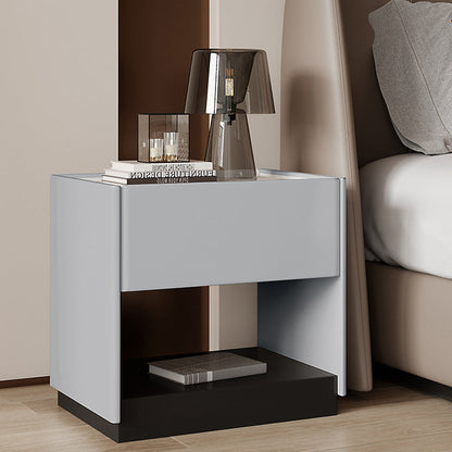 Modern Luxury Rectangular Marble Slab Solid Wood Nightstand 1-Drawer For Bedroom