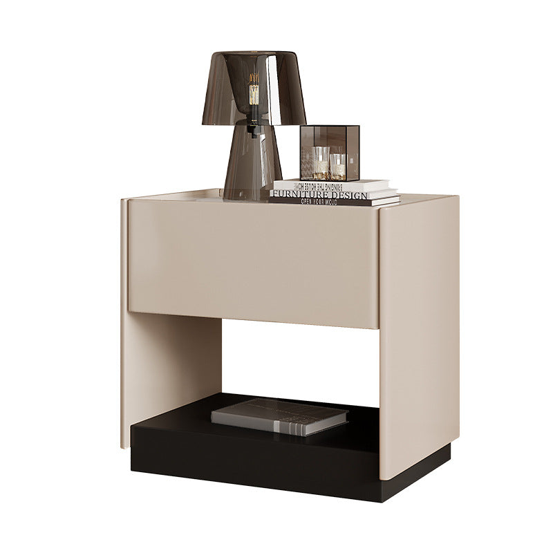 Modern Luxury Rectangular Marble Slab Solid Wood Nightstand 1-Drawer For Bedroom