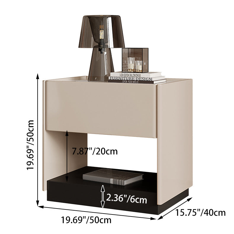 Modern Luxury Rectangular Marble Slab Solid Wood Nightstand 1-Drawer For Bedroom