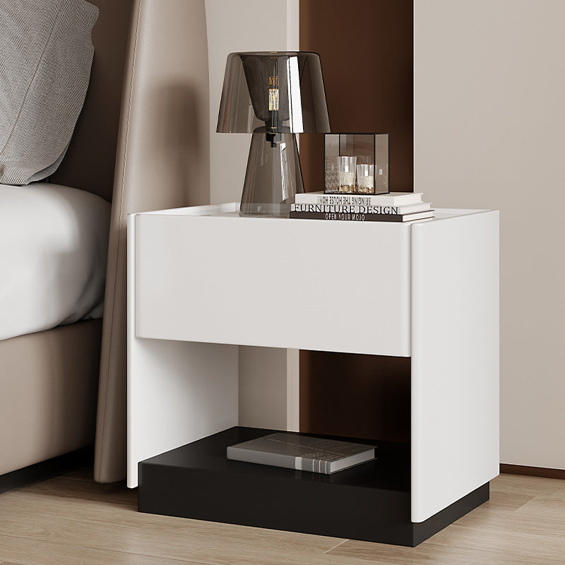 Modern Luxury Rectangular Marble Slab Solid Wood Nightstand 1-Drawer For Bedroom