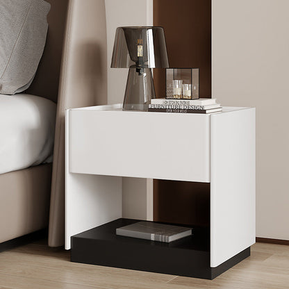 Modern Luxury Rectangular Marble Slab Solid Wood Nightstand 1-Drawer For Bedroom