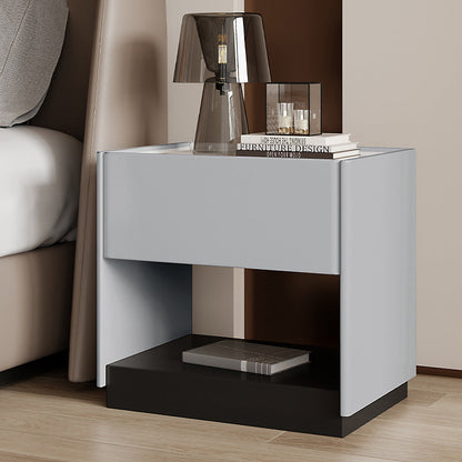 Modern Luxury Rectangular Marble Slab Solid Wood Nightstand 1-Drawer For Bedroom