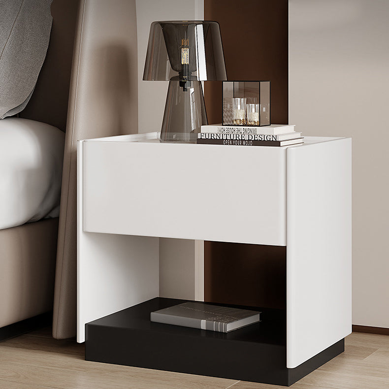 Modern Luxury Rectangular Marble Slab Solid Wood Nightstand 1-Drawer For Bedroom