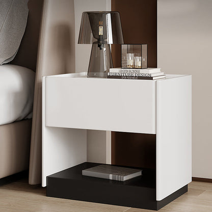 Modern Luxury Rectangular Marble Slab Solid Wood Nightstand 1-Drawer For Bedroom