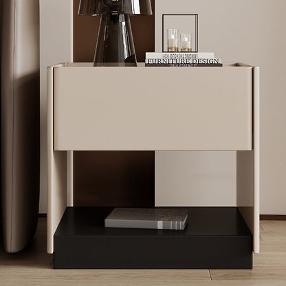 Modern Luxury Rectangular Marble Slab Solid Wood Nightstand 1-Drawer For Bedroom