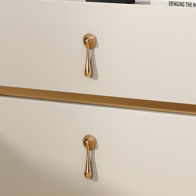 Modern Luxury Rectangular Microfiber Leather Marble Slab Solid Wood Metal Nightstand 2-Drawer For Bedroom