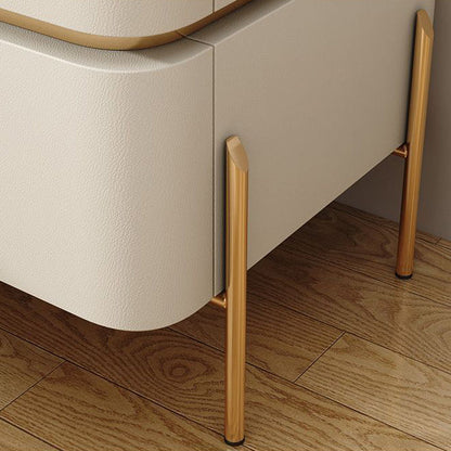 Modern Luxury Rectangular Microfiber Leather Marble Slab Solid Wood Metal Nightstand 2-Drawer For Bedroom