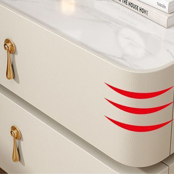 Modern Luxury Rectangular Microfiber Leather Marble Slab Solid Wood Metal Nightstand 2-Drawer For Bedroom