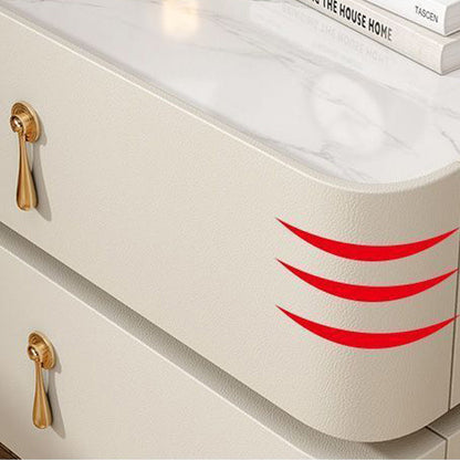 Modern Luxury Rectangular Microfiber Leather Marble Slab Solid Wood Metal Nightstand 2-Drawer For Bedroom