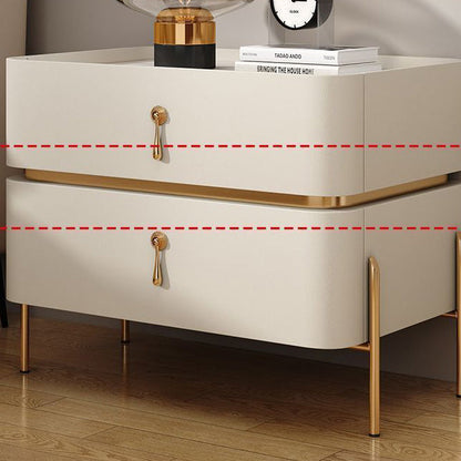 Modern Luxury Rectangular Microfiber Leather Marble Slab Solid Wood Metal Nightstand 2-Drawer For Bedroom