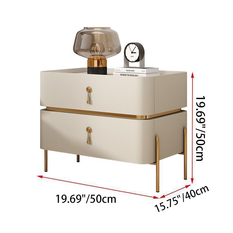 Modern Luxury Rectangular Microfiber Leather Marble Slab Solid Wood Metal Nightstand 2-Drawer For Bedroom