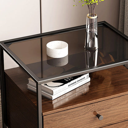 Modern Eclectic Rectangular Artificial Panel Glass Iron Nightstand 1/2 Drawer For Bedroom