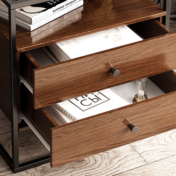 Modern Eclectic Rectangular Artificial Panel Glass Iron Nightstand 1/2 Drawer For Bedroom