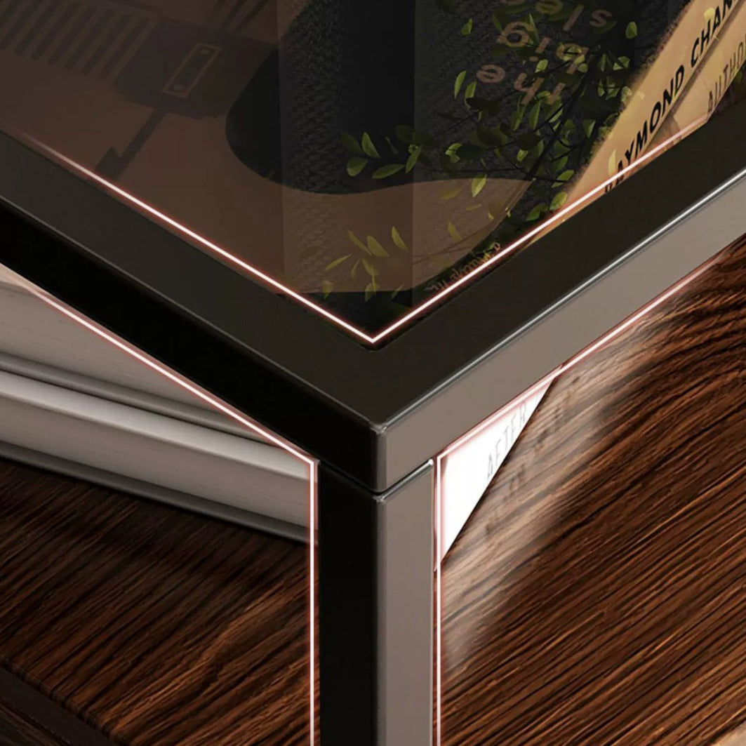 Modern Eclectic Rectangular Artificial Panel Glass Iron Nightstand 1/2 Drawer For Bedroom