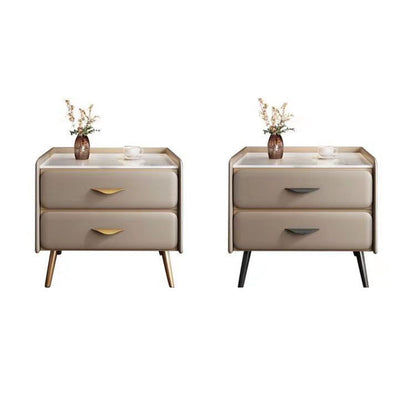 Contemporary Coastal Rectangular Rock Slab Solid Wood Metal Nightstand 2-Drawer For Bedroom
